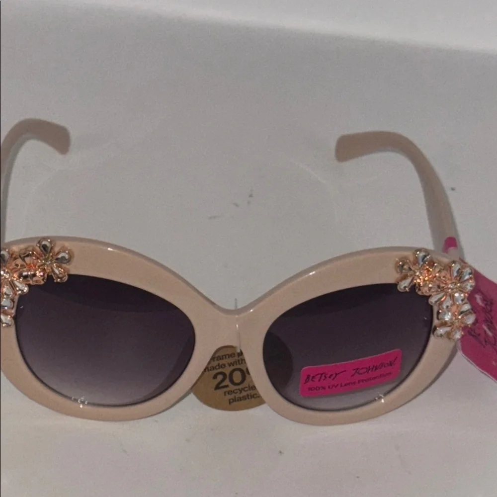 Betsey Johnson Pink Round Floral Embellished Sunglasses - Picture 7 of 11